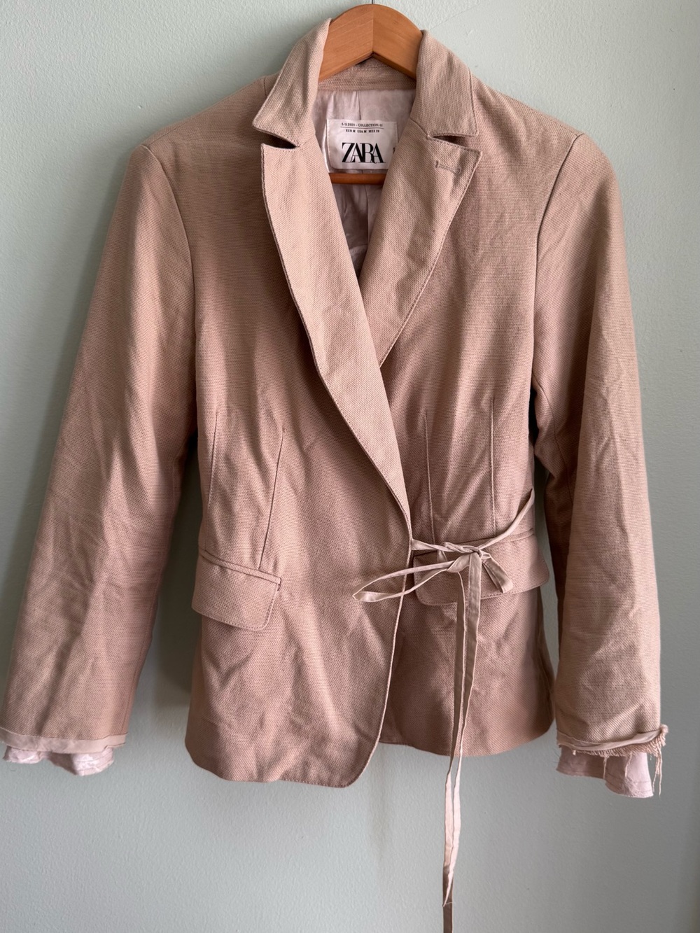 Zara Light Beige Tie-Waist Blazer Jacket